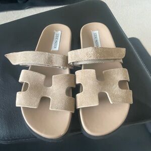 Steve Madden Neutral Taupe Suede Double-Strap Slide Sandals